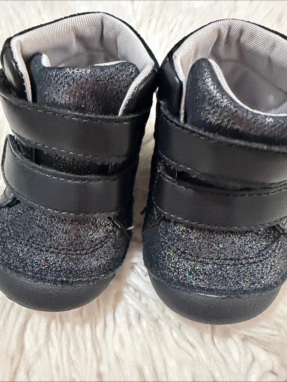 Stride Rite Black Glitter High-Top Velcro Baby Sneakers Size 4.5